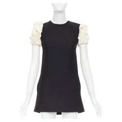 VALENTINO 2023 Crepe Couture black cream rosette floral cap sleeve dress IT40 S