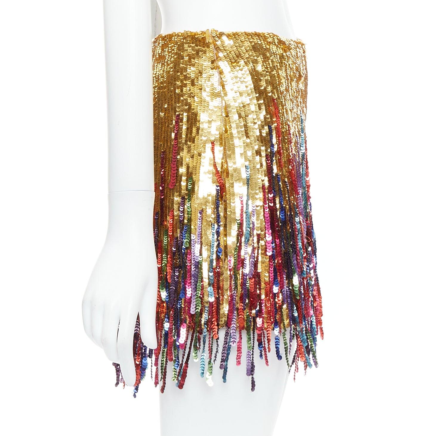 Women's VALENTINO 2023 gold sequinned silk rainbow fringe skort IT38 XS