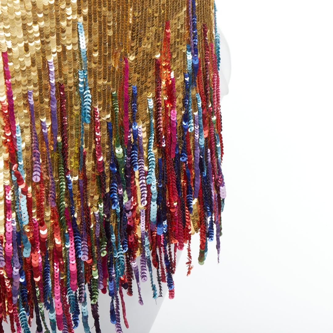 VALENTINO 2023 gold sequinned silk rainbow fringe skort IT38 XS 4