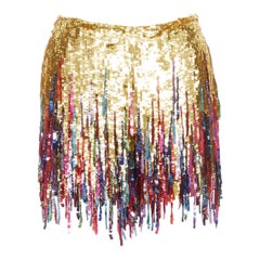 VALENTINO 2023 gold sequinned silk rainbow fringe skort IT38 XS