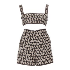 VALENTINO 2023 Iconigraphe monogram print leather trim bralette shorts set IT38