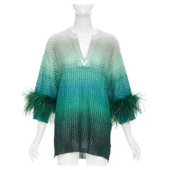 VALENTINO 2023 lurex viscose blend ombre ostrich feather trim knitted tunic top