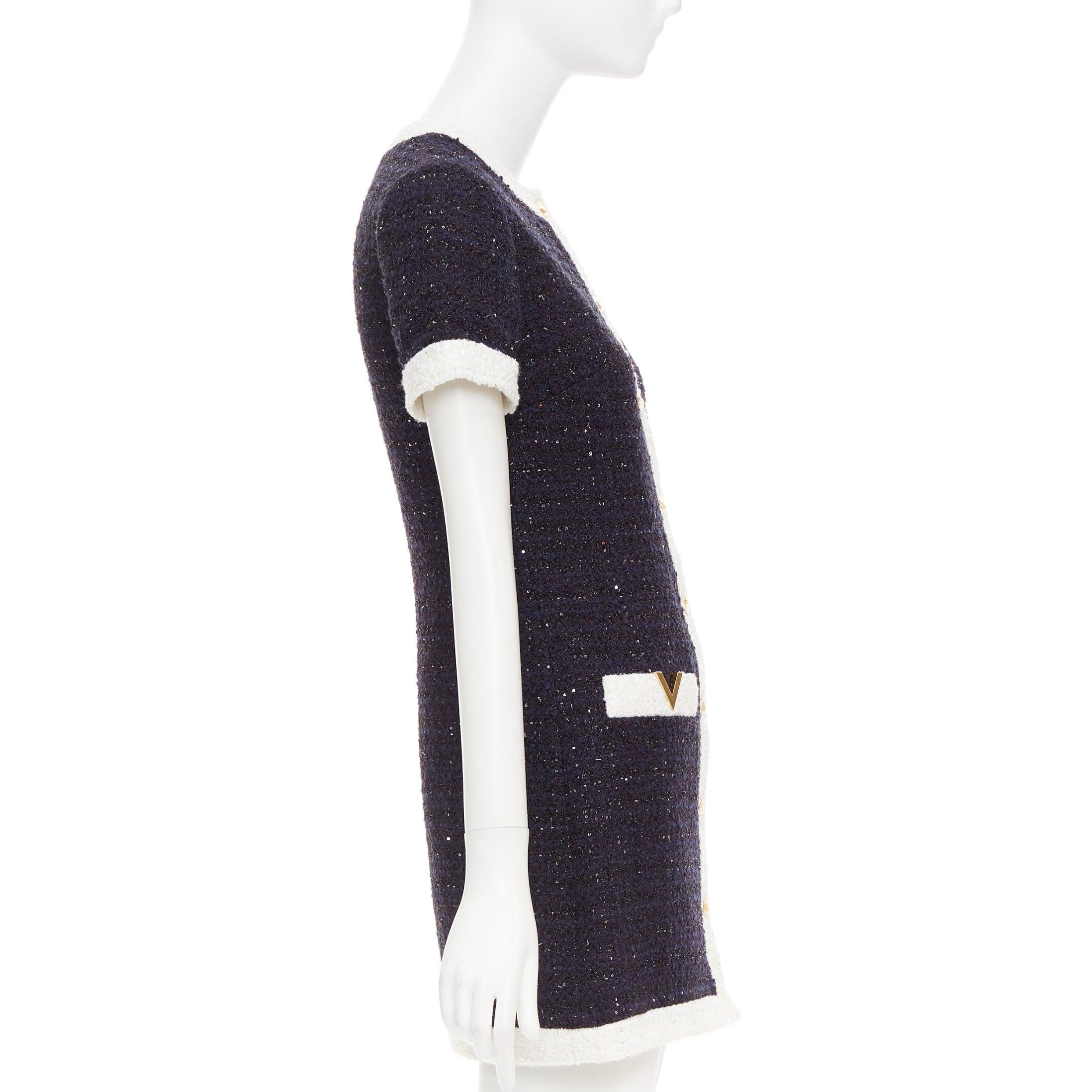 Women's VALENTINO 2023 Retro Mini cream navy boucle tweed V logo mini dress IT38 XS For Sale