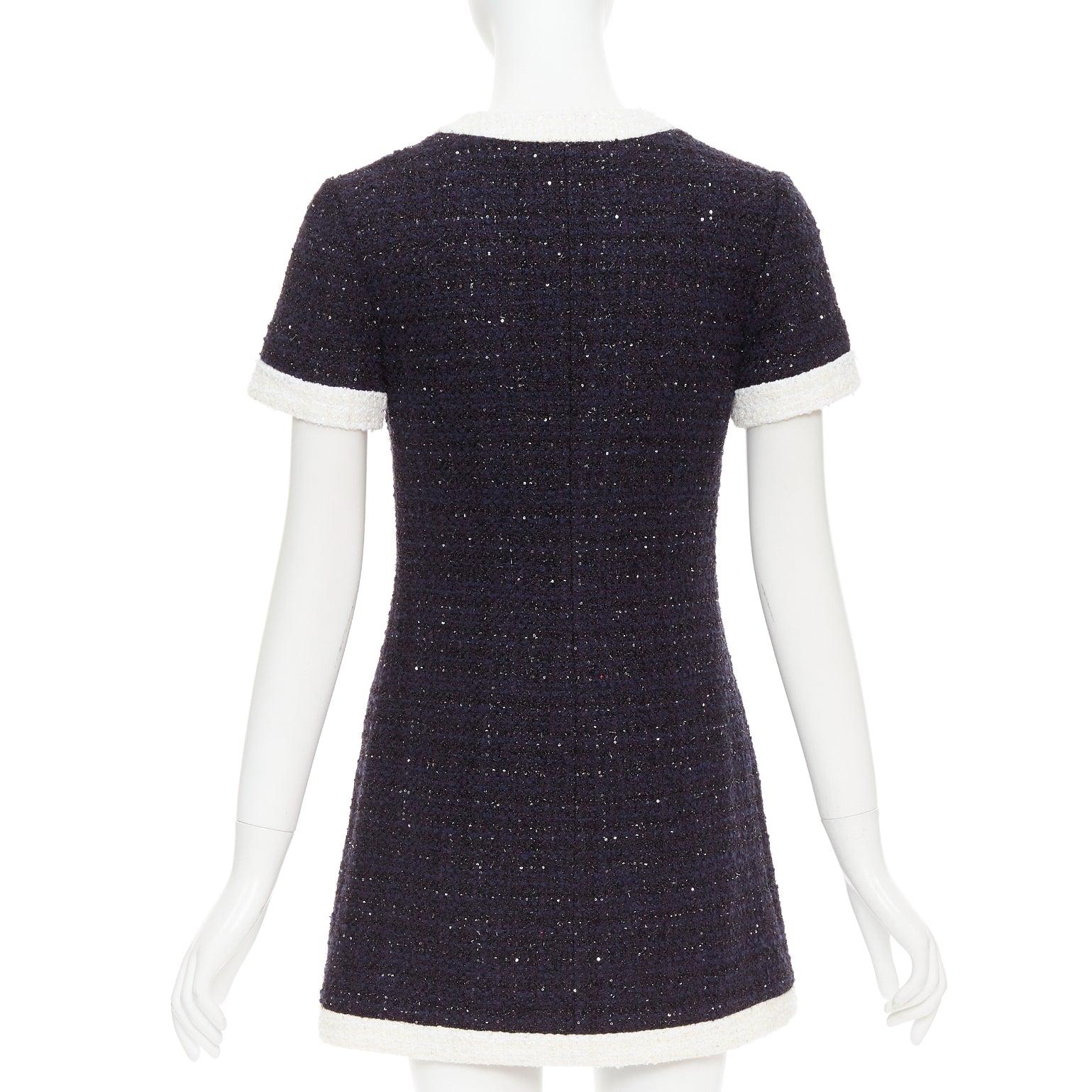 VALENTINO 2023 Retro Mini cream navy boucle tweed V logo mini dress IT38 XS For Sale 1