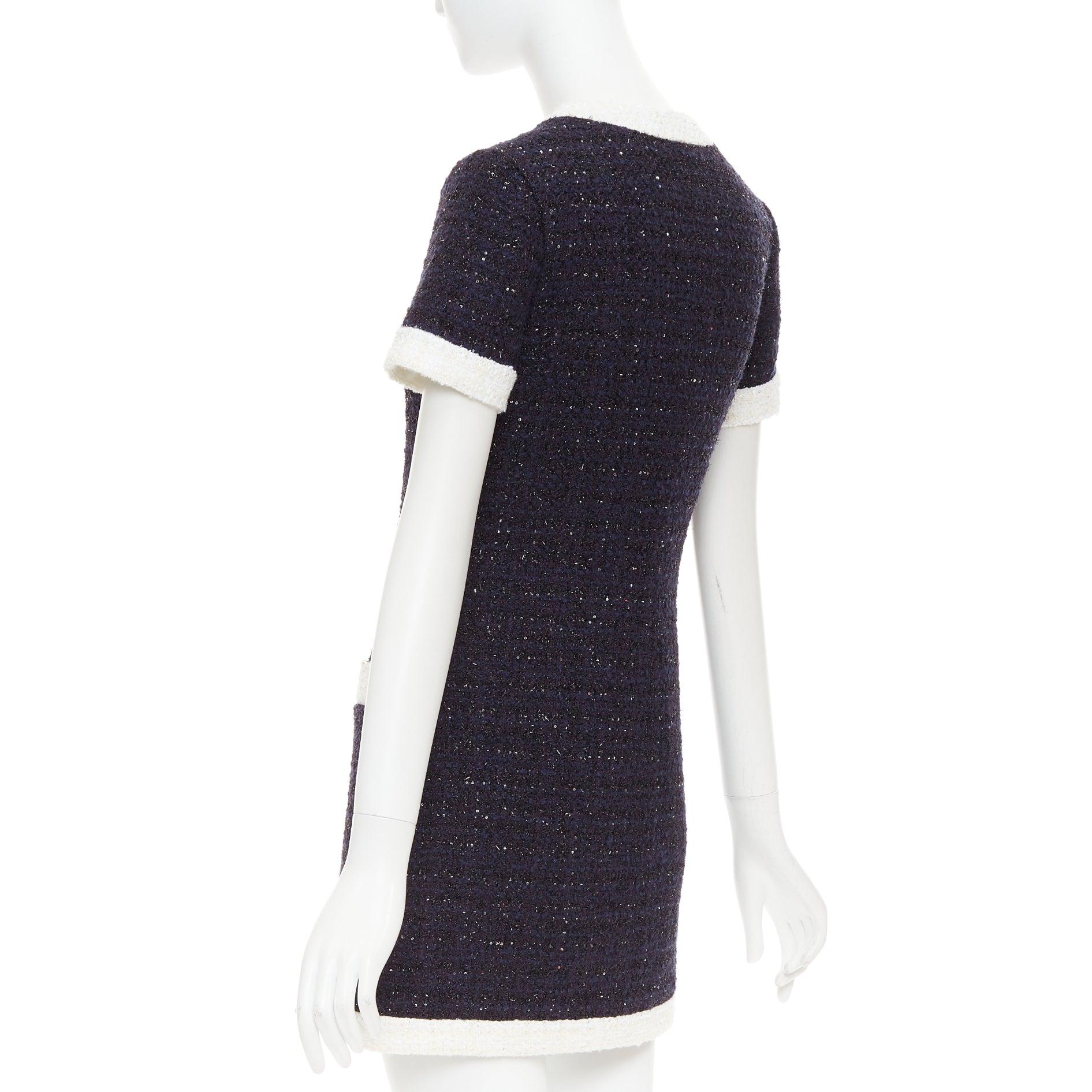 VALENTINO 2023 Retro Mini cream navy boucle tweed V logo mini dress IT38 XS For Sale 2