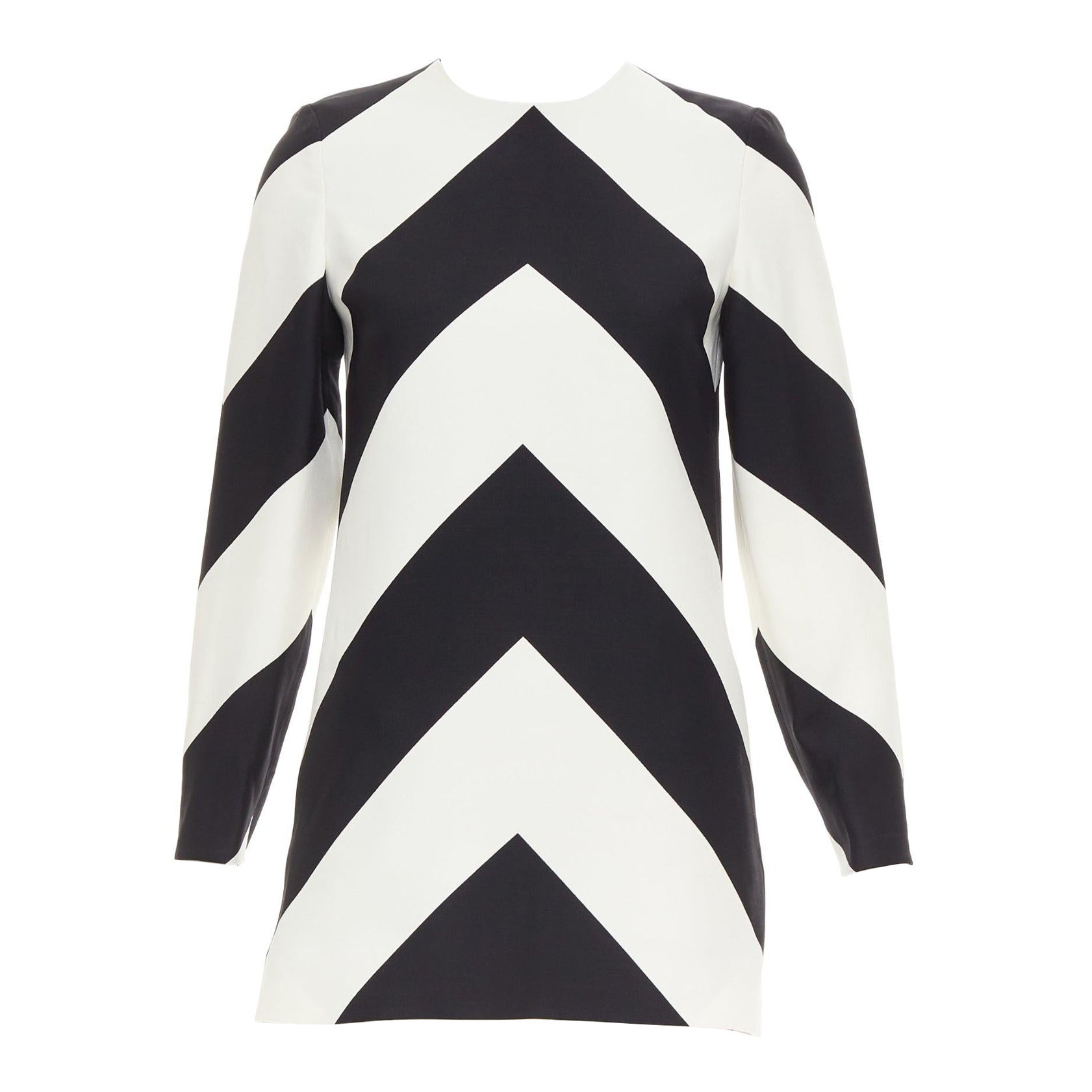 VALENTINO 2023 Strhype Crepe Couture black wool chevron mini dress IT36 XXS For Sale