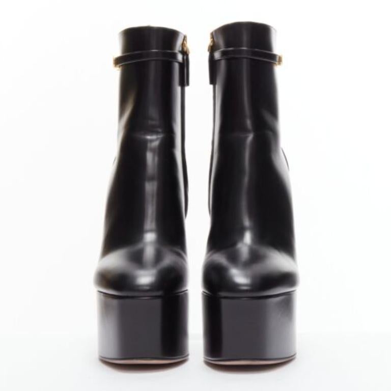 Black VALENTINO 2023 Tango 155 black leather Vlogo gold buckle platform boots EU39 For Sale