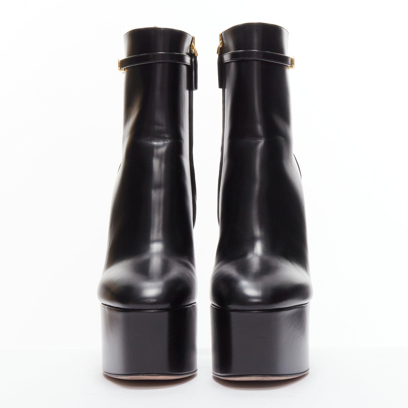 Women's VALENTINO 2023 Tango 155 black leather Vlogo gold buckle platform boots EU39 For Sale
