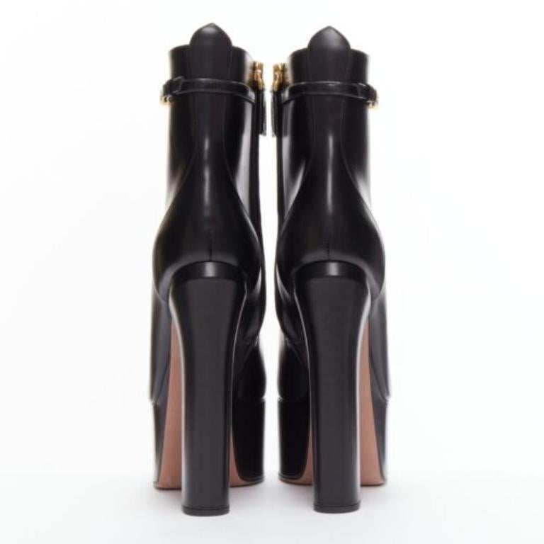 VALENTINO 2023 Tango 155 black leather Vlogo gold buckle platform boots EU39 For Sale 1