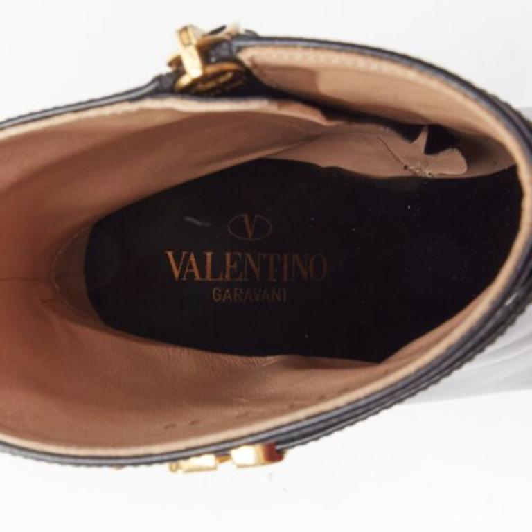 VALENTINO 2023 Tango 155 black leather Vlogo gold buckle platform boots EU39 For Sale 5