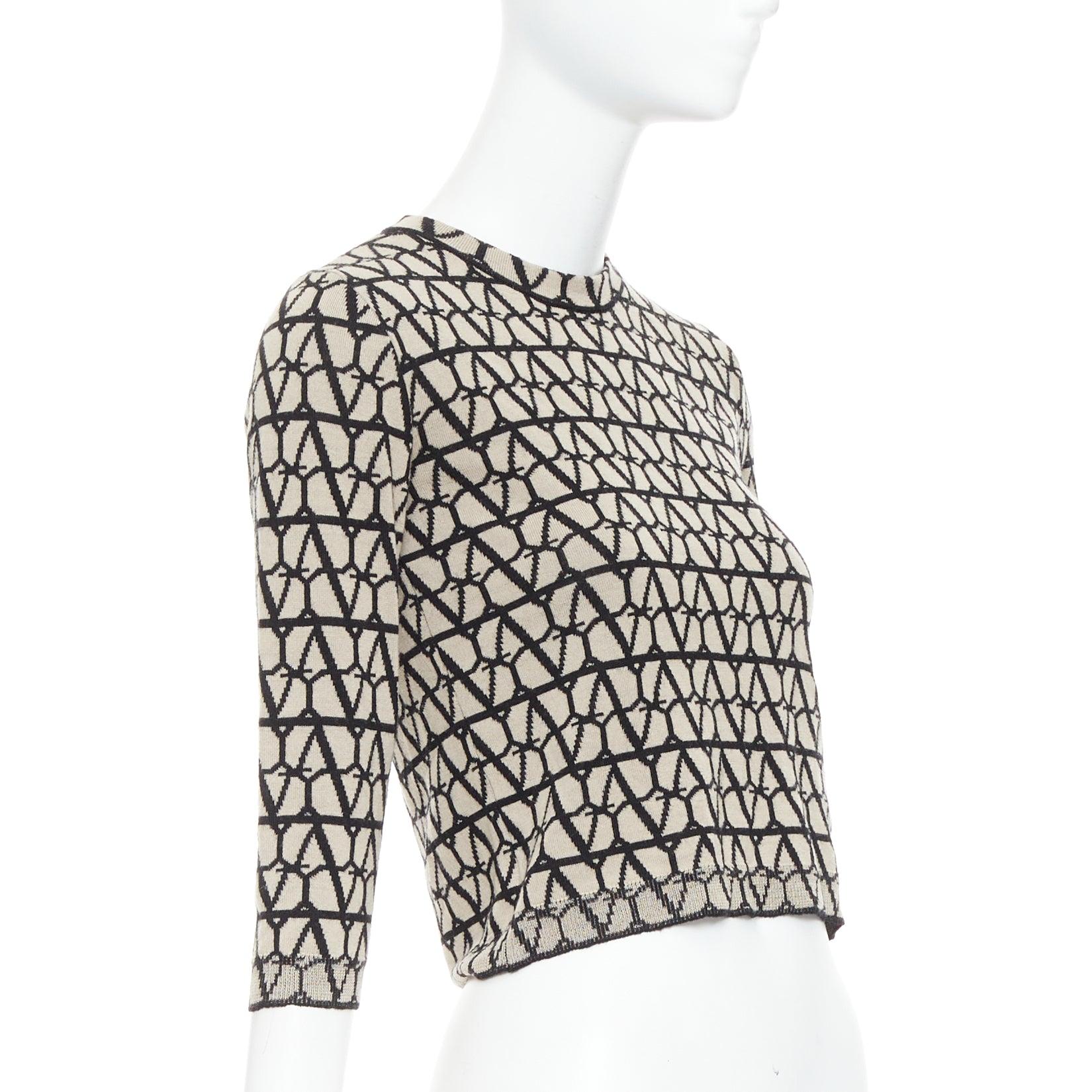 Grigio Valentino 2023 Toile Iconographe beige nero 100% lana maglione crop top S in vendita