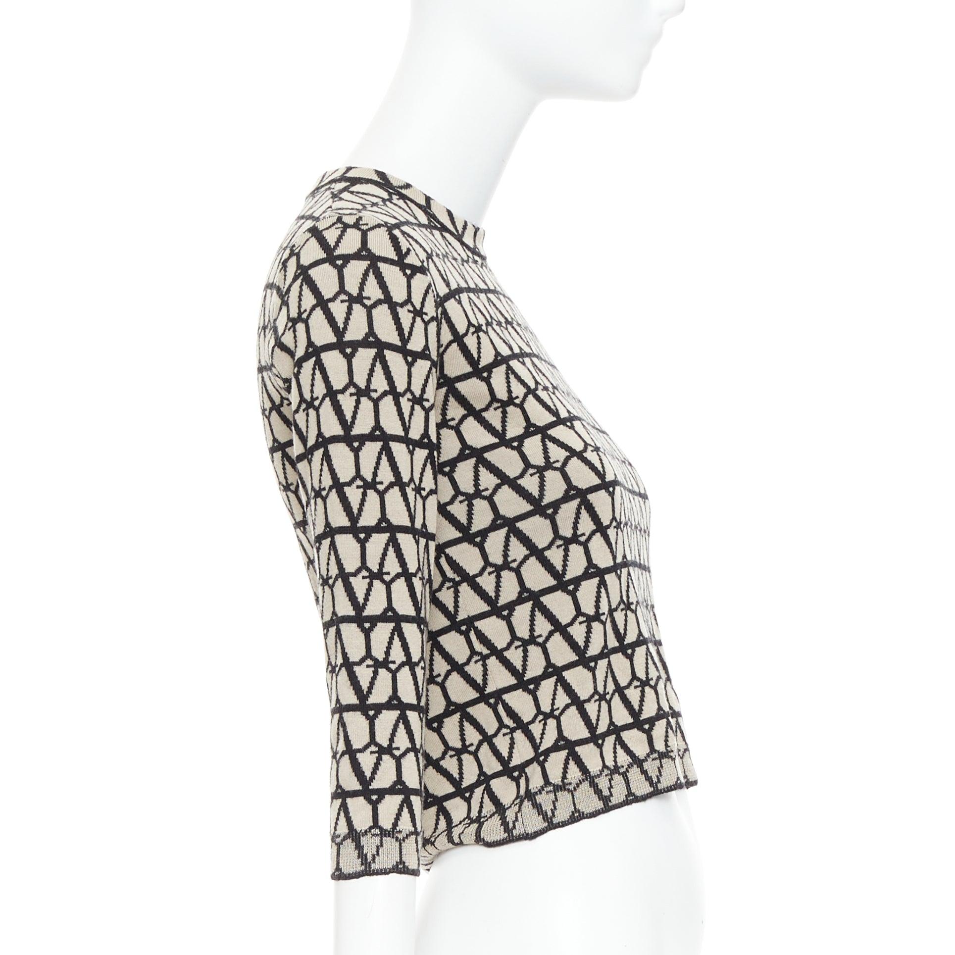 Valentino 2023 Toile Iconographe beige nero 100% lana maglione crop top S In condizioni ottime in vendita a Hong Kong, NT