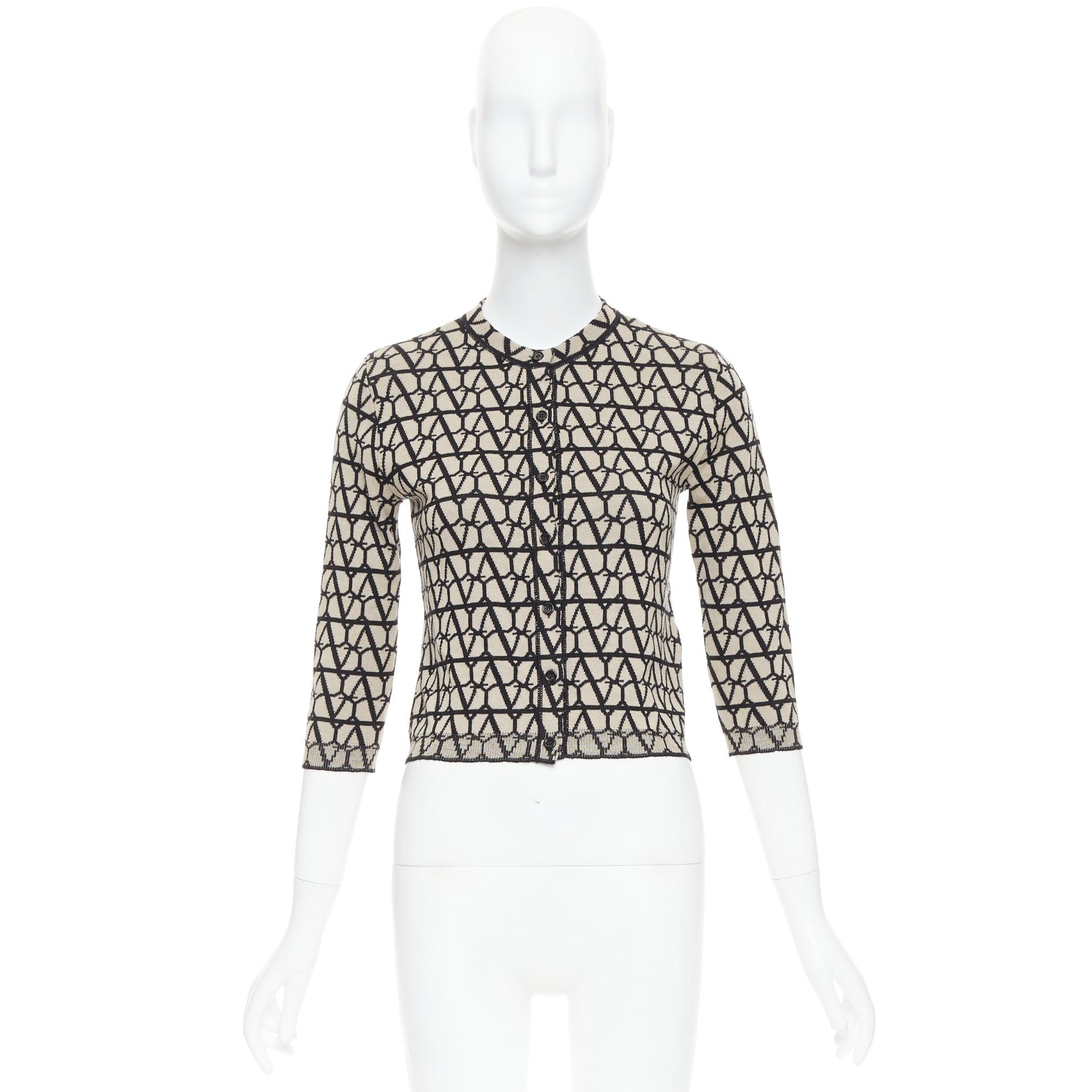 VALENTINO 2023 Toile Iconographe monograma cárdigan cropped lana beige negro S en venta 6