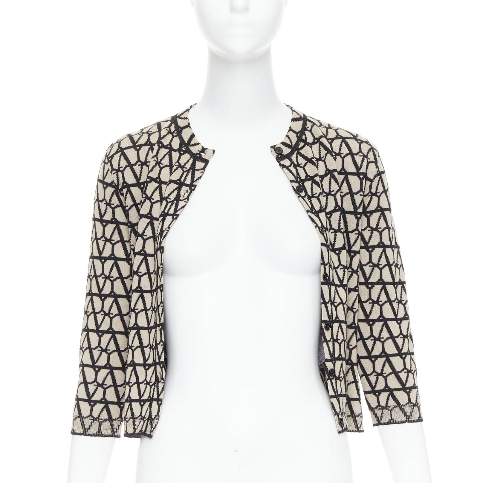 VALENTINO 2023 Toile Iconographe monograma cárdigan cropped lana beige negro S Gris en venta
