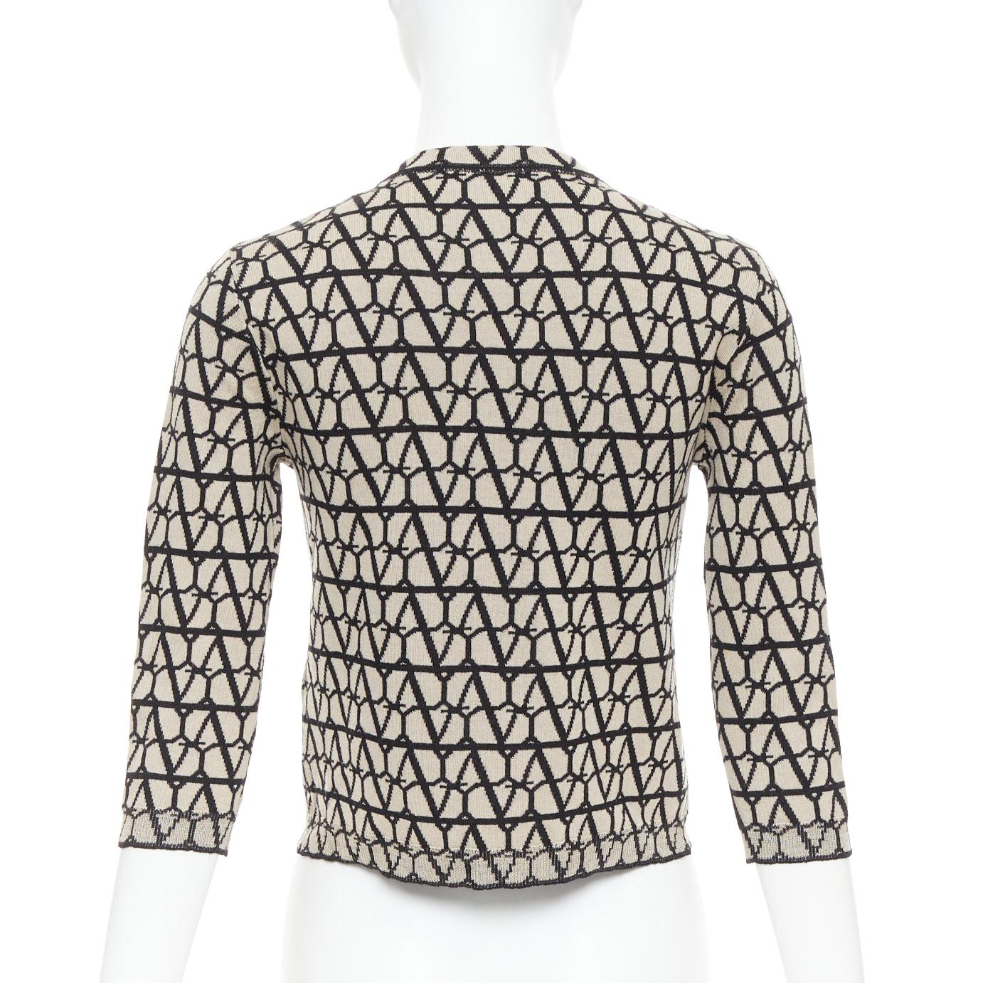 VALENTINO 2023 Toile Iconographe monograma cárdigan cropped lana beige negro S en venta 2