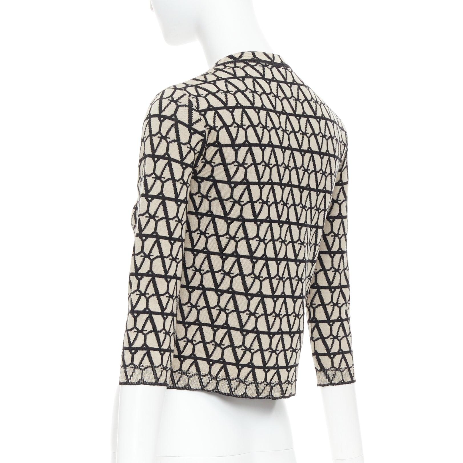 VALENTINO 2023 Toile Iconographe monograma cárdigan cropped lana beige negro S en venta 3