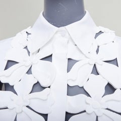 VALENTINO 2023 white floral 3D applique cut out bib dress shirt IT36 XXS