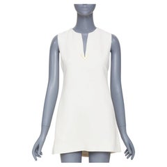 VALENTINO 2023 wool silk crepe VGOLD logo metal plate split neck dress IT38 XS
