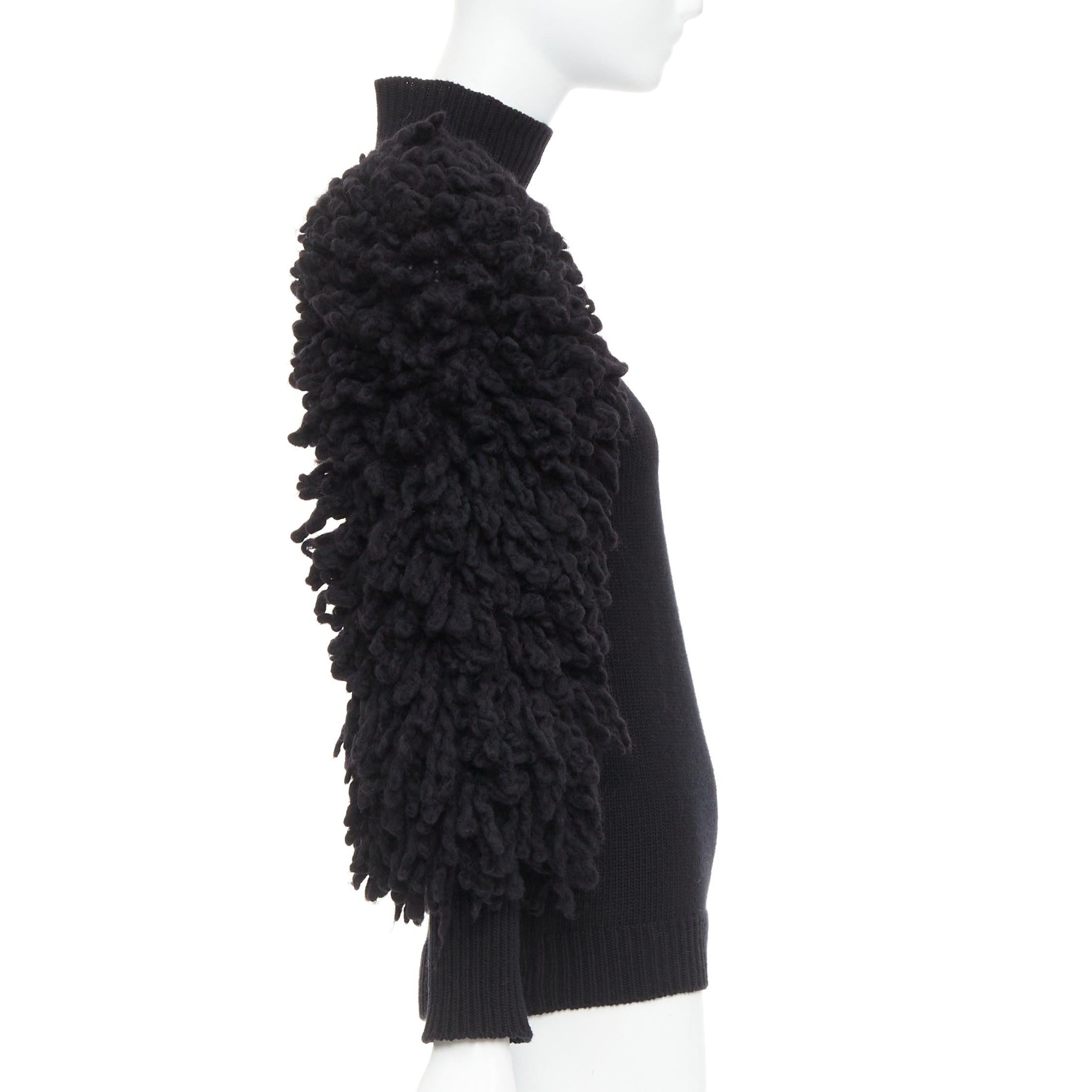Women's VALENTINO 2024 black virgin wool boucle yarn sleeves turtleneck sweater S For Sale