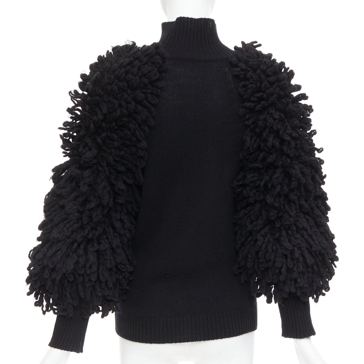 VALENTINO 2024 black virgin wool boucle yarn sleeves turtleneck sweater S For Sale 1