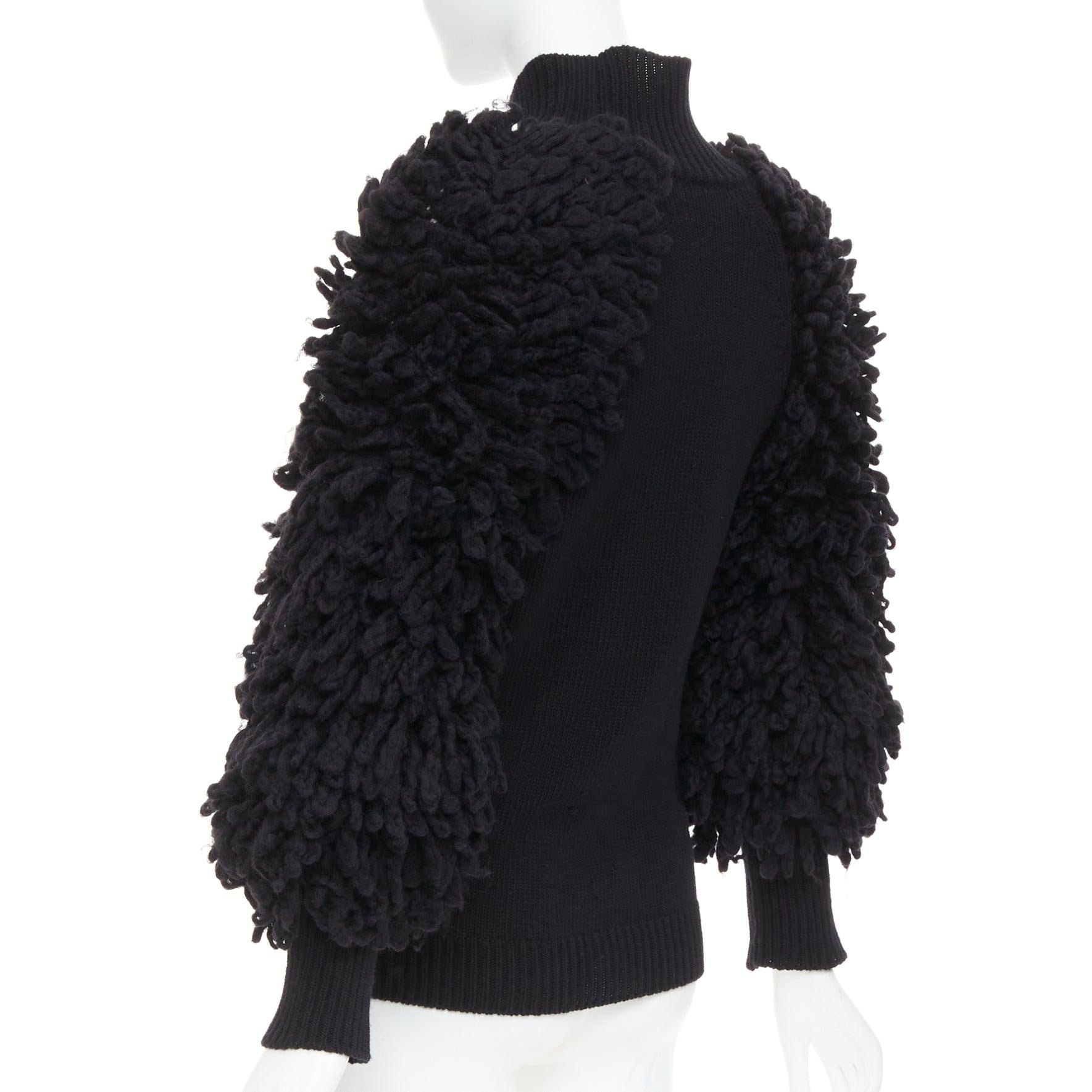 VALENTINO 2024 black virgin wool boucle yarn sleeves turtleneck sweater S For Sale 2