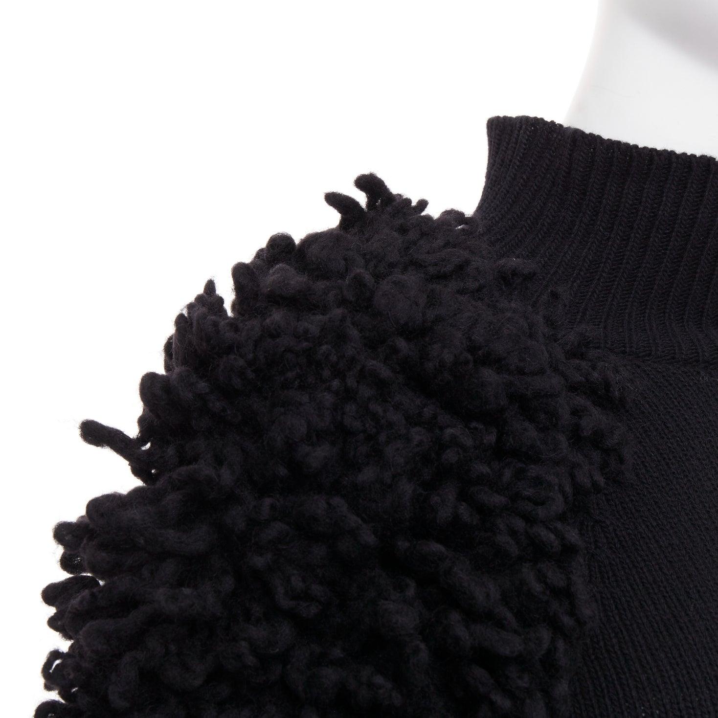 VALENTINO 2024 black virgin wool boucle yarn sleeves turtleneck sweater S For Sale 3
