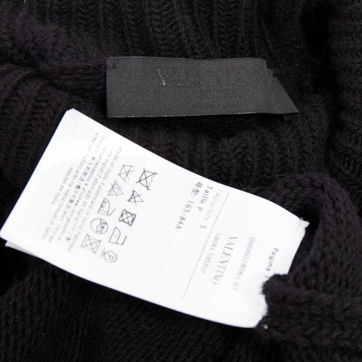 VALENTINO 2024 black virgin wool boucle yarn sleeves turtleneck sweater S For Sale 4