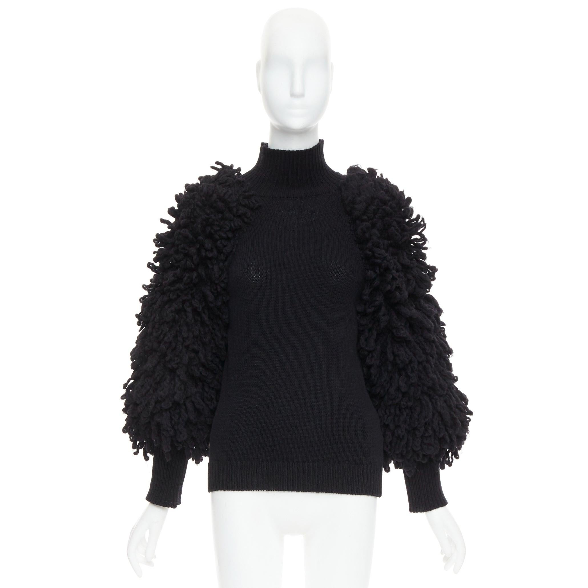 VALENTINO 2024 black virgin wool boucle yarn sleeves turtleneck sweater S For Sale 5