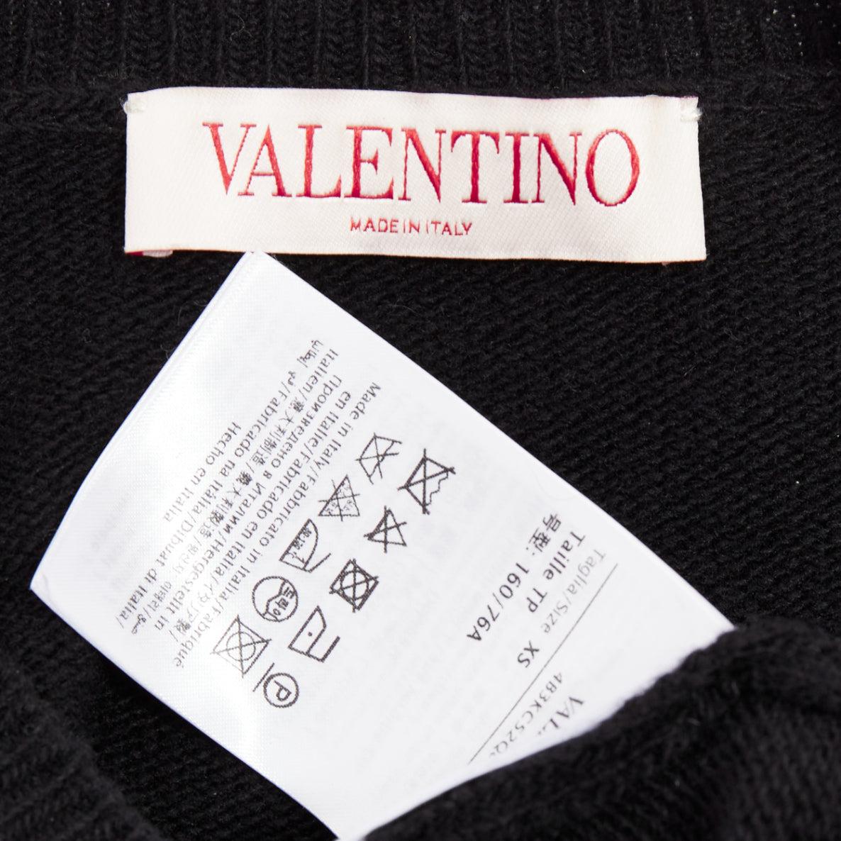 VALENTINO 2024 black virgin wool cream 3D Flower cuff crew neck sweater XS For Sale 4