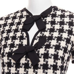 VALENTINO 2024 black white houndstooth tweed cutout bow mini dress IT40 S