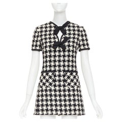 VALENTINO 2024 black white houndstooth tweed cutout bow mini dress IT40 S