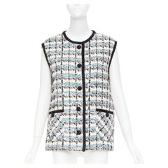 VALENTINO 2024 Mossi cream blue rose multicolour sequin tweed gilet vest  IT42 M