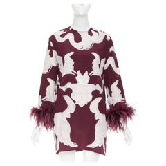 VALENTINO 2024 Runway Metamorphosis Gryphon print feather cuff silk dress IT40 S