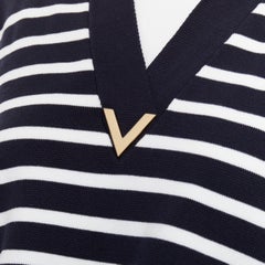 VALENTINO 2024 VGold navy white striped ostrich feather trim sleeve polo top XS