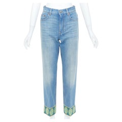 VALENTINO 2025 Runway blue washed green embroidered beaded hem denim jeans 25S