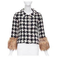 VALENTINO 2025 Runway Mossi Faux Fur Houndstooth wool tweed jacket IT36 XS
