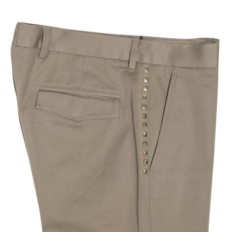 Valentino 21. Khaki Cotton Rockstud Straight Fit Untitled Pants S In Good Condition In Dubai, Al Qouz 2