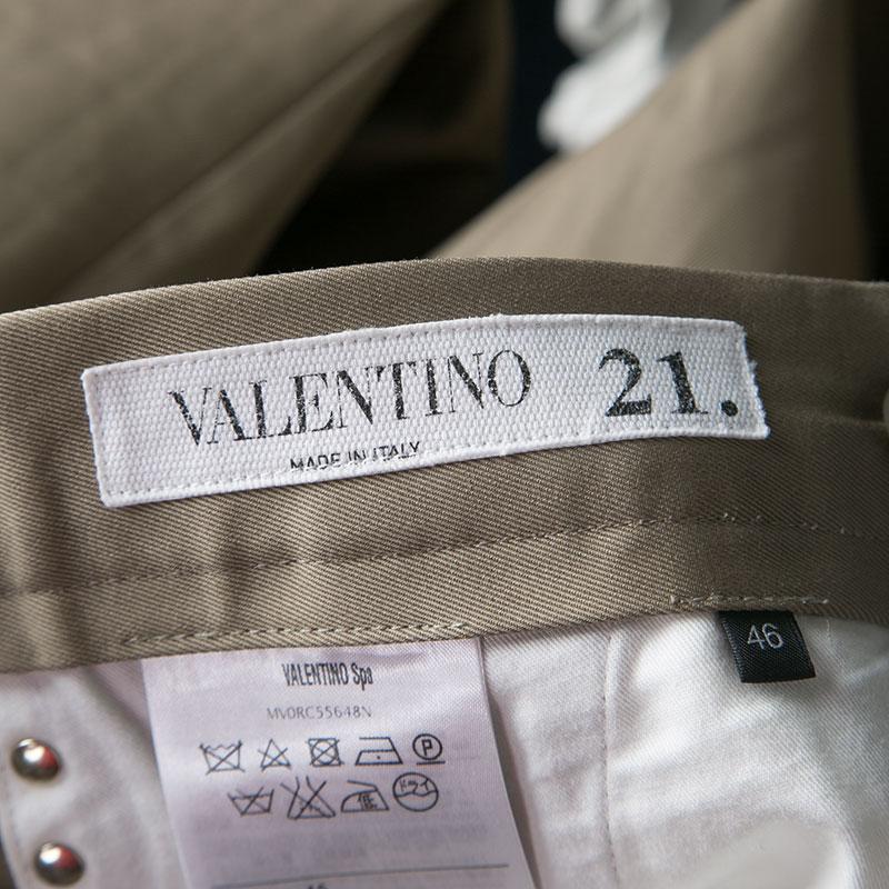 Valentino 21. Khaki Cotton Rockstud Straight Fit Untitled Pants S 1