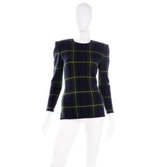 Valentino 2pc Vintage Long Sleeve Top & Cardigan Sweater in Blue & Green Plaid