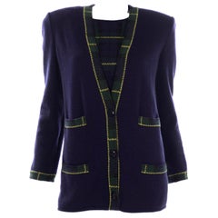 Valentino 2pc Vintage Long Sleeve Top & Cardigan Sweater in Blue & Green Plaid