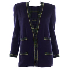 Valentino 2pc Retro Long Sleeve Top & Cardigan Sweater in Blue & Green Plaid