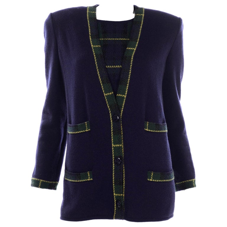 Valentino 2pc Vintage Long Sleeve Top and Cardigan Sweater in Blue and Green  Plaid For Sale at 1stDibs | green checkered cardigan, green plaid sweater, green  plaid cardigan