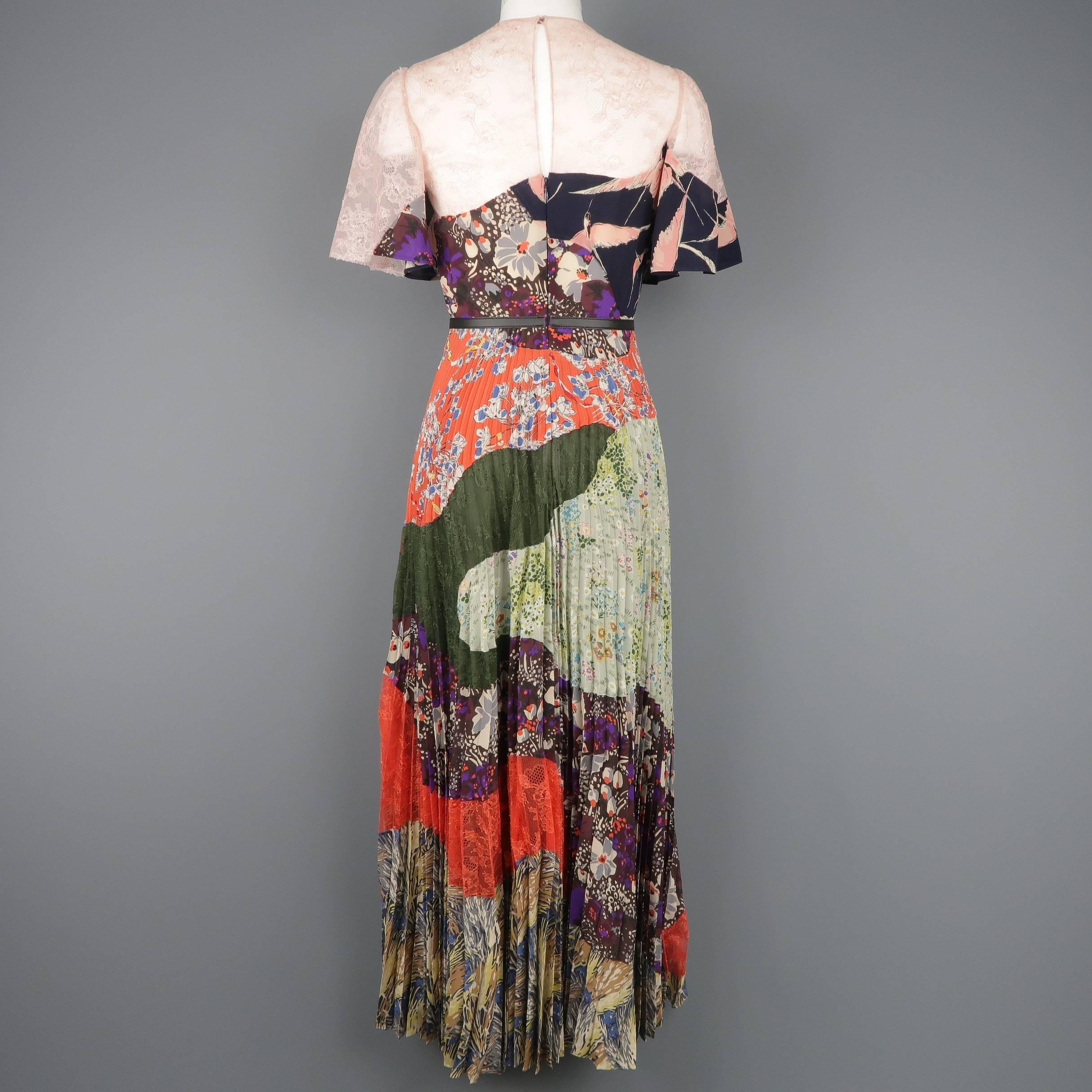 Valentino Printed Patchwork Silk Pleated Cocktail Dress, Resort 2016 Runway 6