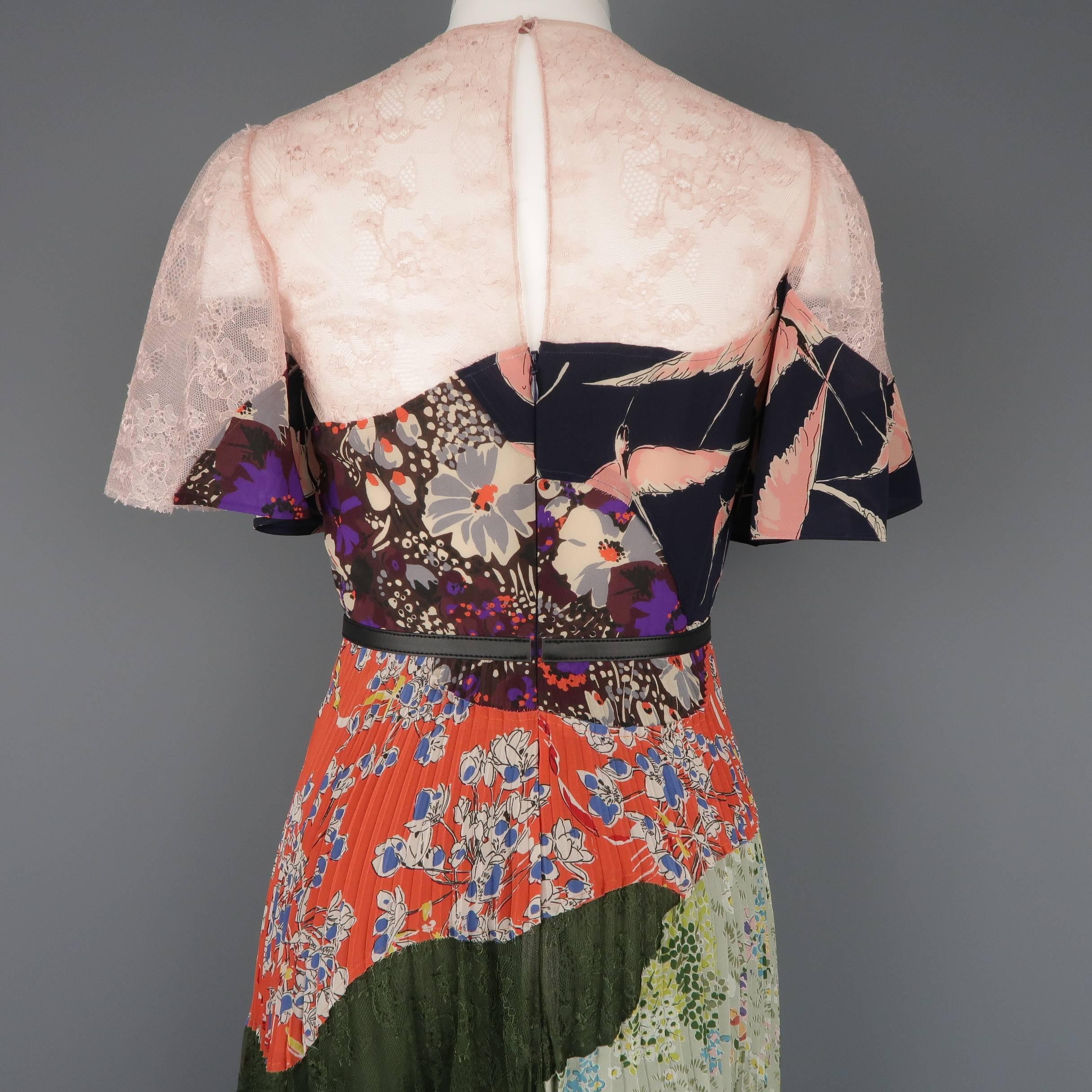 Valentino Printed Patchwork Silk Pleated Cocktail Dress, Resort 2016 Runway 7