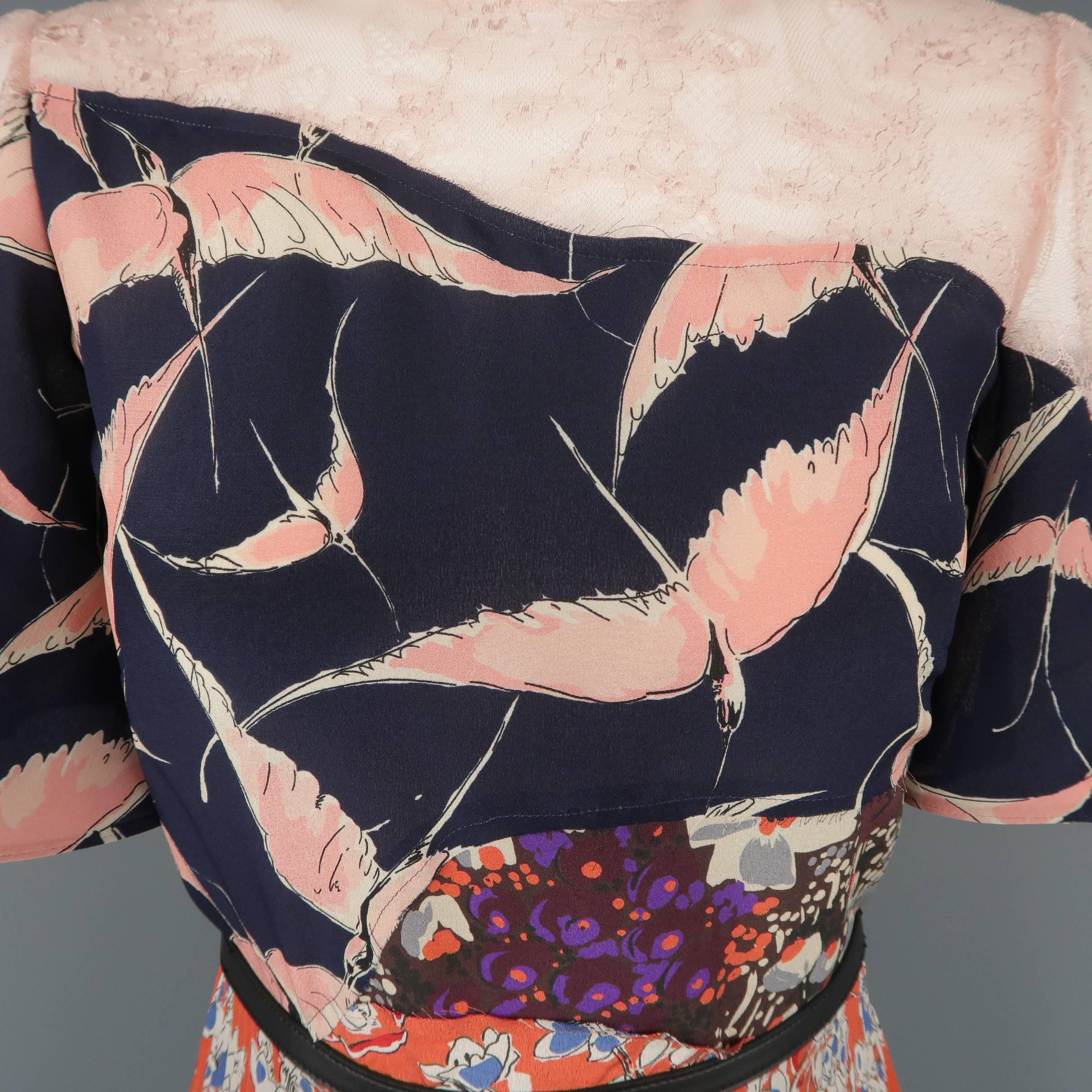 Brown Valentino Printed Patchwork Silk Pleated Cocktail Dress, Resort 2016 Runway