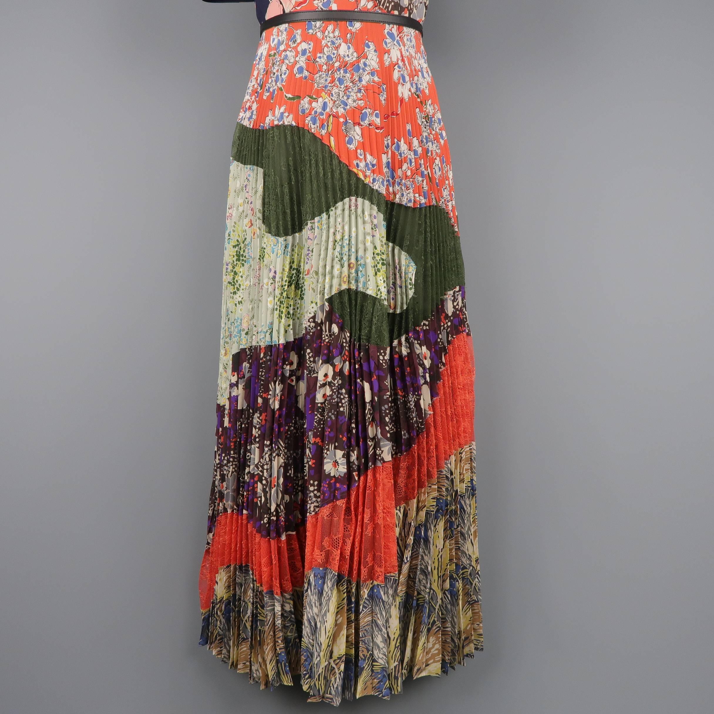 Women's Valentino Printed Patchwork Silk Pleated Cocktail Dress, Resort 2016 Runway