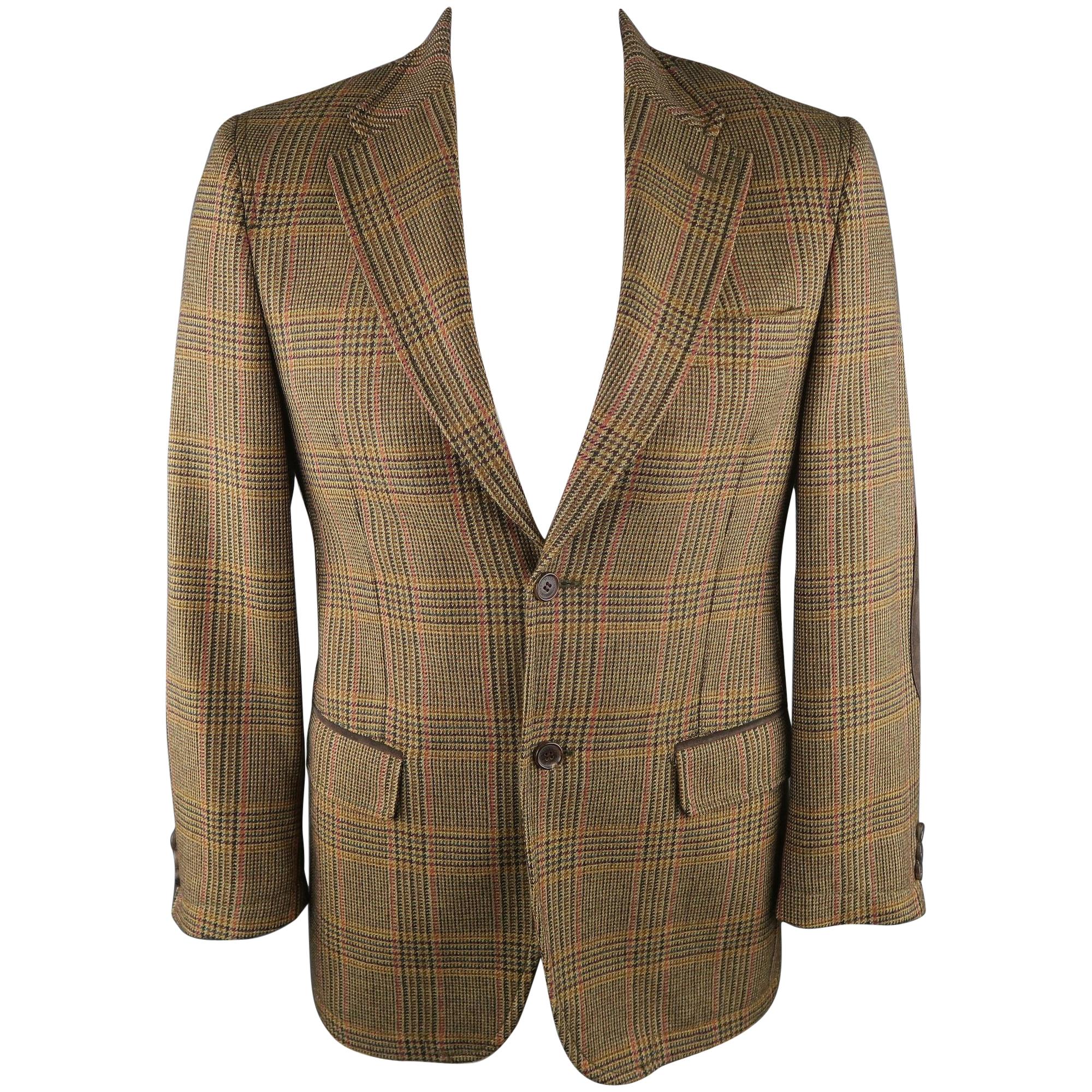 VALENTINO 40 R / IT 50 Olive Plaid Wool Sport Coat / Jacket