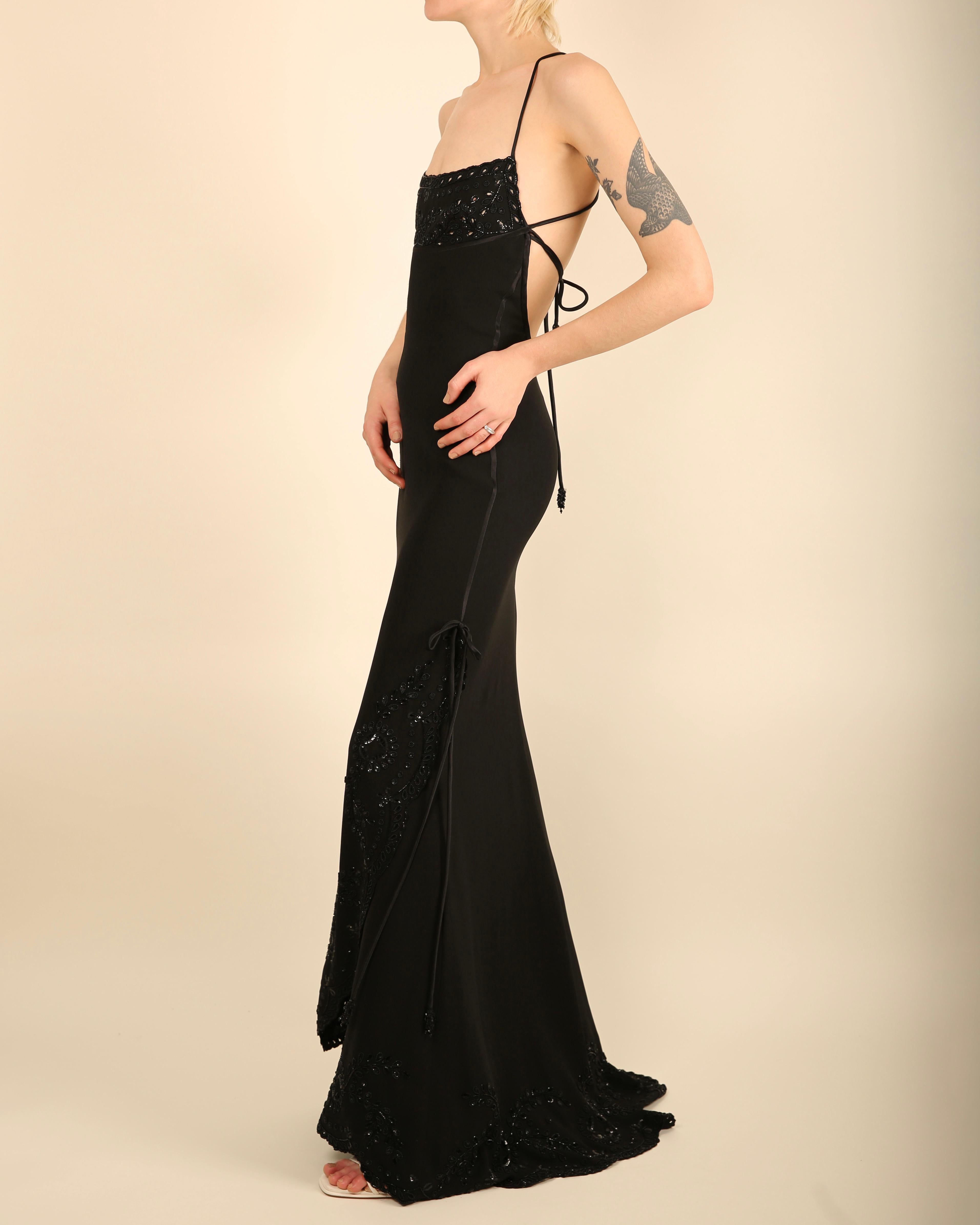 Valentino 98 Vintage black embellished tassel backless sequin maxi dress gown  For Sale 5