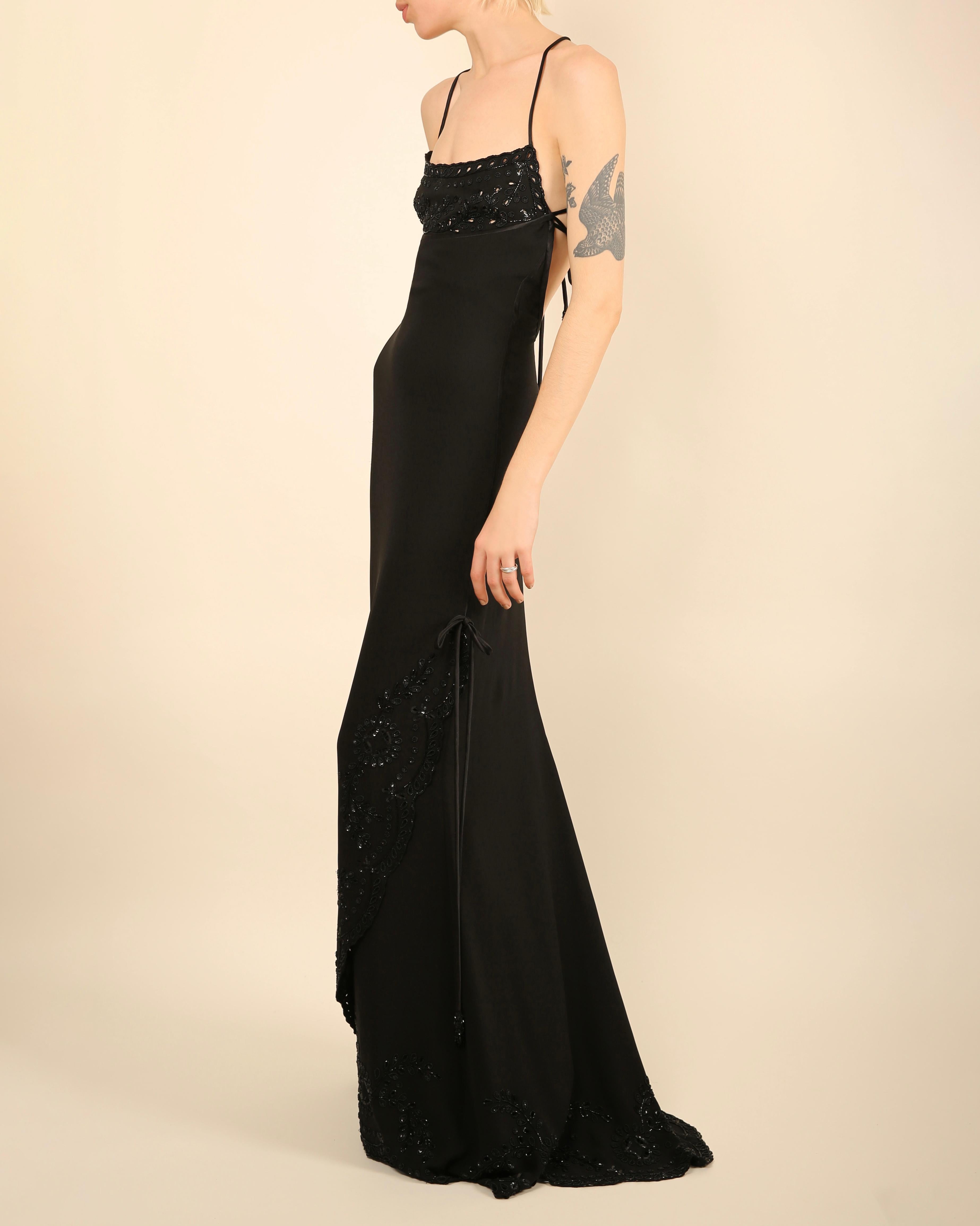 Valentino 98 Vintage black embellished tassel backless sequin maxi dress gown  For Sale 6