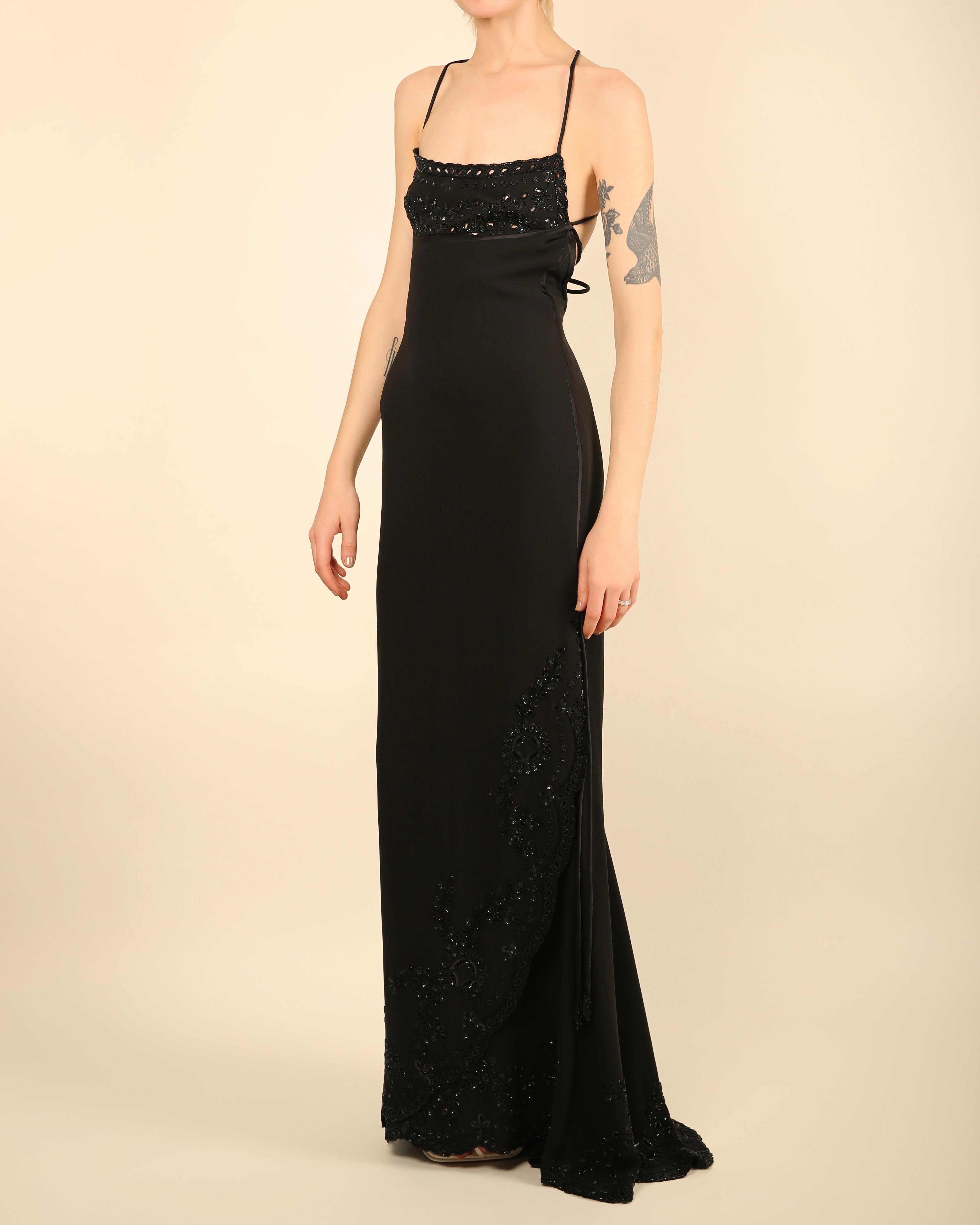 Valentino 98 Vintage black embellished tassel backless sequin maxi dress gown  For Sale 7
